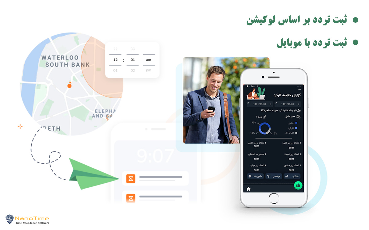 اپلیکیشن حضور و غیاب نانوتایم 360 با امکان ثبت تردد در لوکیشن های مختلف