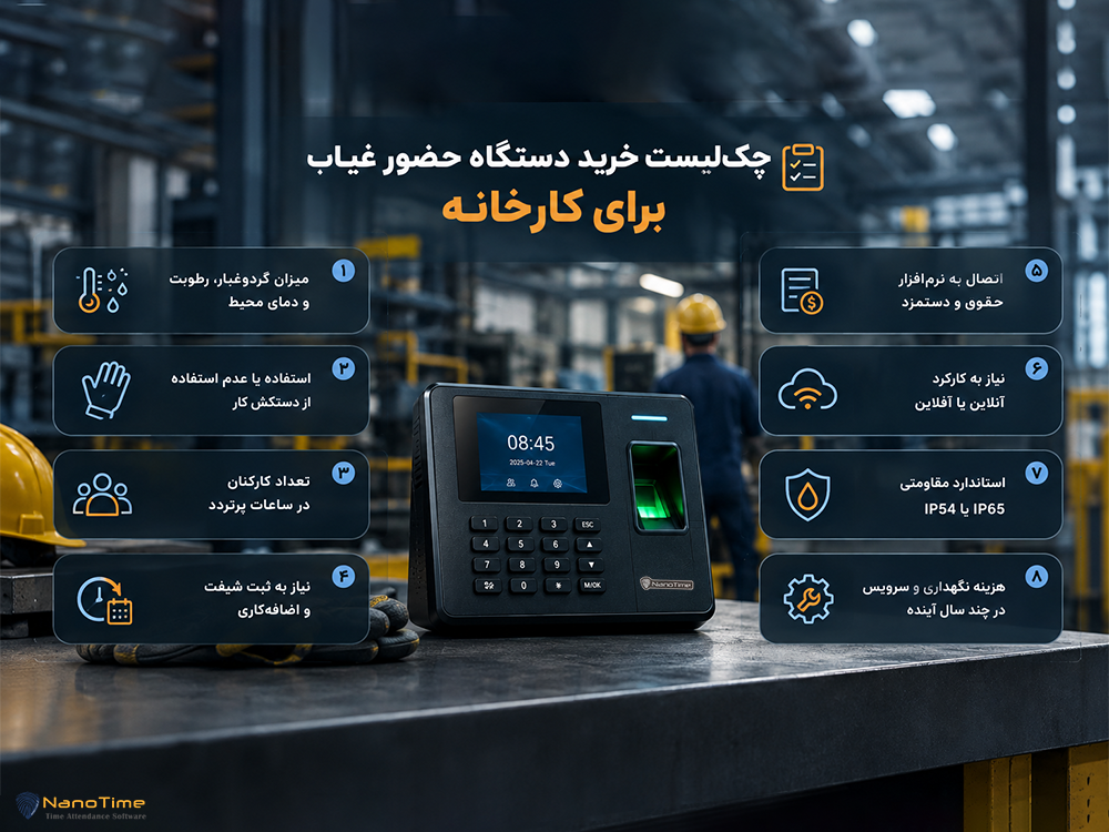 چکلیست خرید دستگاه حضور غیاب برای کارخانه